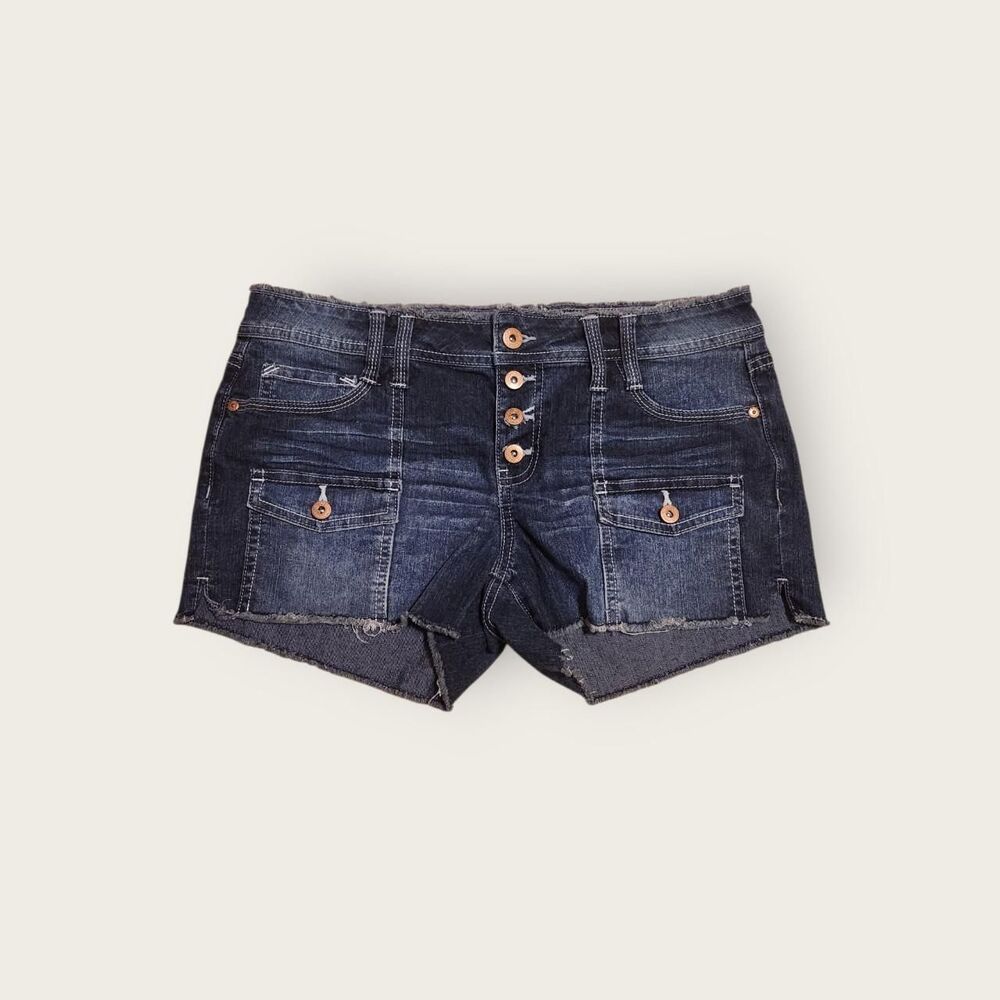 Vintage Y2k early 2000s LEI medium wash denim button fly mini shorts